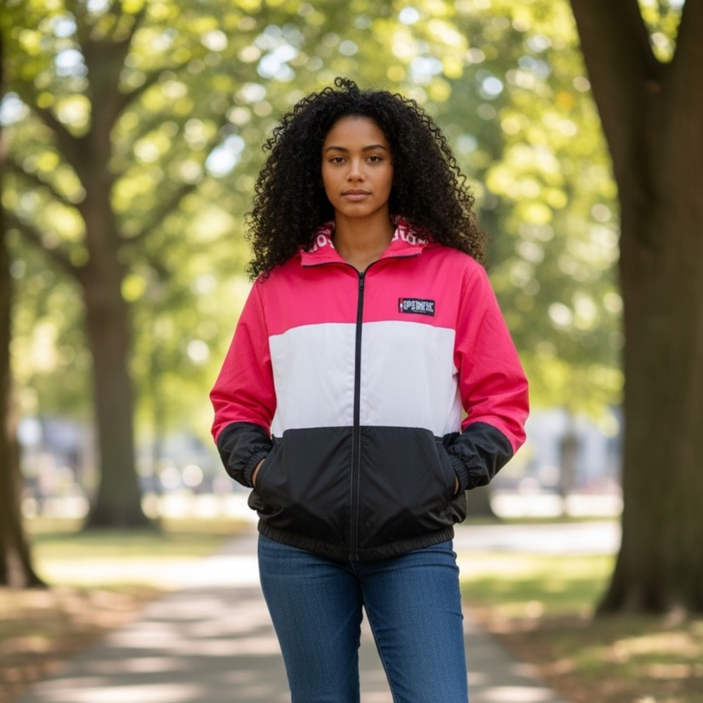 PINK Victoria's Secret Pink White and Black Colorblock Bomber Jacket